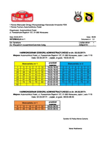 Informacja nr 1 – Harmonogram OA