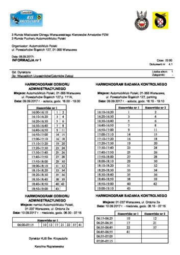 Informacja nr 1 – Harmonogram OA i BK