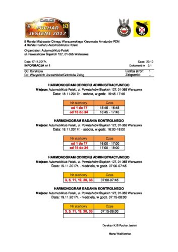 Informacja nr 1 – Harmonogram OA i BK