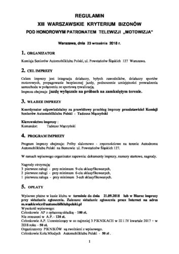 Regulamin XIII Warszawskie Kryterium Bizonów