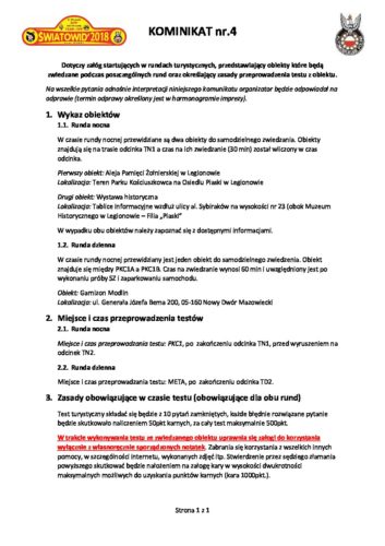 Obiekty i test turystyczny
