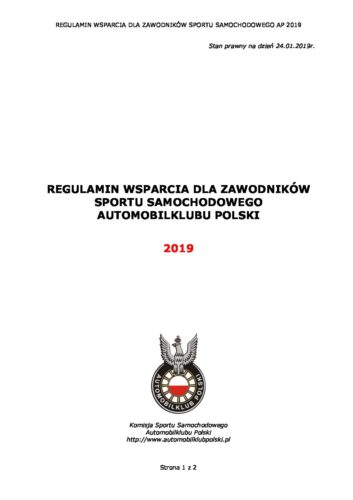 Regulamin wsparcia dla zawodników sportu samochodowego Automobilklubu Polski 2019