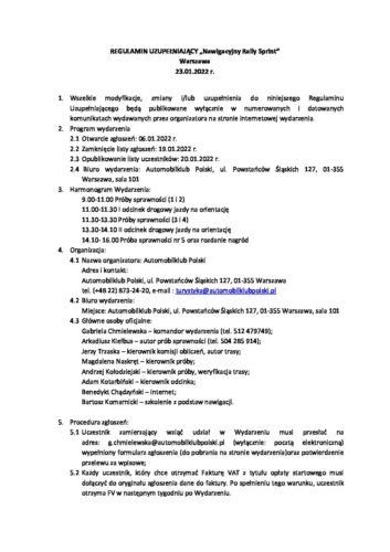 REGULAMIN UZUPEŁNIAJĄCY