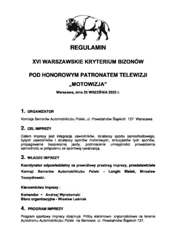 Regulamin XVI BIZONY 2022