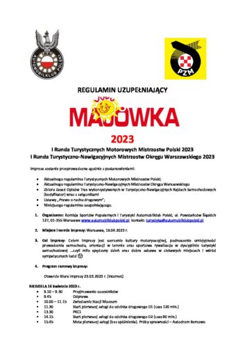 REGULAMIN UZUPEŁNIAJĄCY Majówka 2023