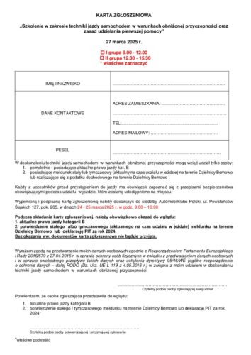 KARTA ZGŁOSZENIA marzec 2025 doskonalenie kierowców (002)